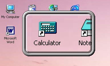 Zoomed-in view of the on-screen magnification glass over on a desktop icon.