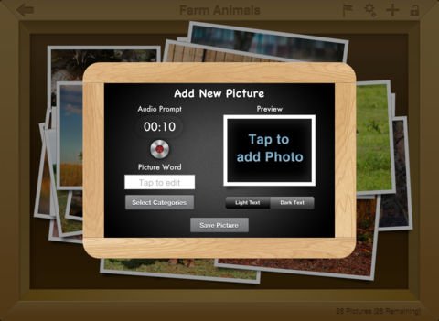 SpeechBox on the iPad screen displaying the option to add a new picture.