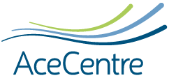 The words "AceCentre" in dark blue with three curved blue and green lines above against a white background.