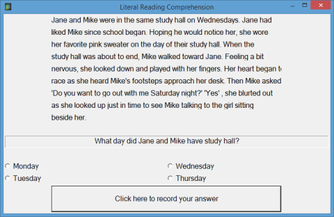Screenshot of a grey-colored program interfaces with a selection of text and a menu button below.
