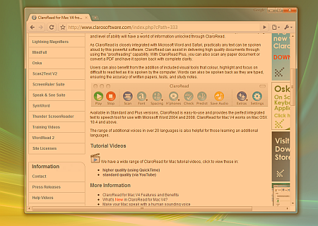 Screenshot of ScreenRuler applying an amber-colored tint to a webpage.