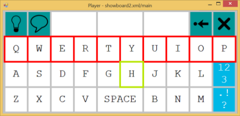 Rectangular onscreen keyboard with large Qwerty layout and function buttons across the top.