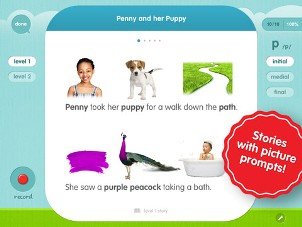 Screenshot with menu choices on the left and right and a large center area with two rows of three images each and a sentence below them.