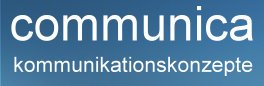 Communica Kommunikationskonzepte logo showing a blue rectangle with white the company's name in white lower case letters. 