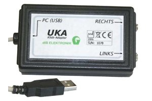 Small device with large screen, two mini-jacks, and USB attachment.