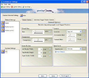 Screenshot of control panel showing customizable options.