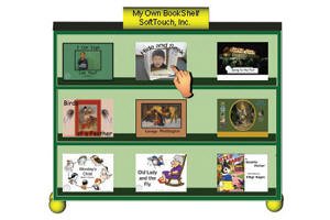 Screenshot of three rows of a virtual bookshelf with three books on each shelf.