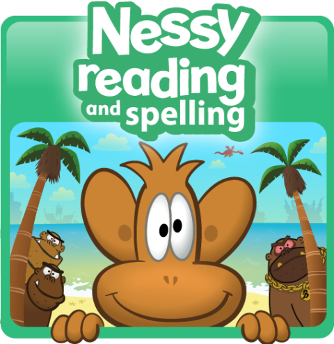 Square image featuring a colorful drawing of a smiling monkey face with an island background and the name of the program at the top.