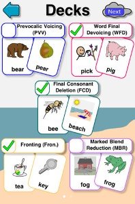 Screenshot of a deck of flashcards with images and words on them and menu choices.