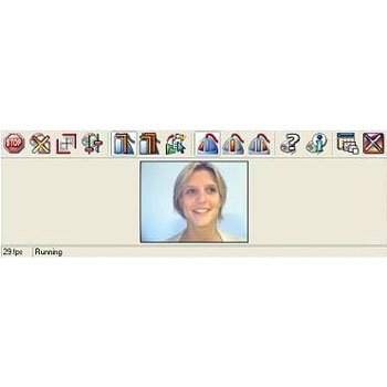 Screen shot of toolbar across the top and a webcam window showing a smiling woman's face.