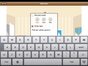 Screenshot with a drawing of a scene in a home and an onscreen keyboard below.