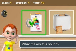 Drawing of boy with his left hand to his ear and two images on the upper right with a question below them.