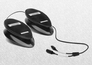 Two black foot pedals with connecting wire.