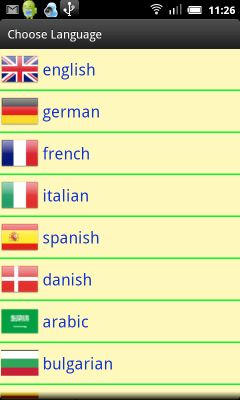 Mobile language selection menu.