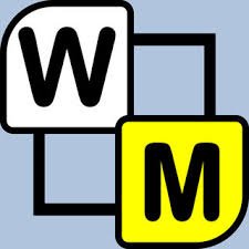 Light blue square with a black outlined square within it and a capital W in the upper left and a capital M in lower right.