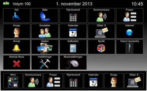 A black screen of icons such as tools, a calculator, and a mouse with text labels above.