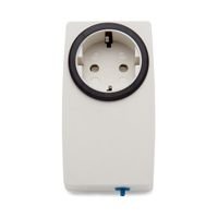 A white, rectangular device with a round white socket at the top.
