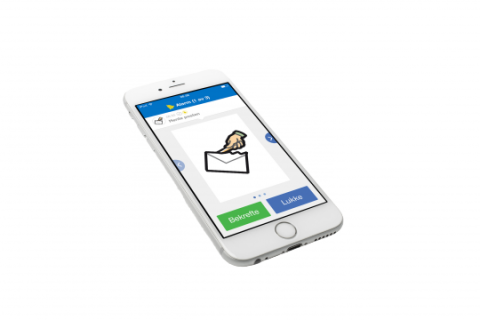 A smartphone with an icon of a hand opening an envelope with a label at the top of the screen that reads "Alarm".