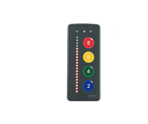 A gray rectangular device with a vertical row of lights next to the numbers 8, 6, 4, and 2.