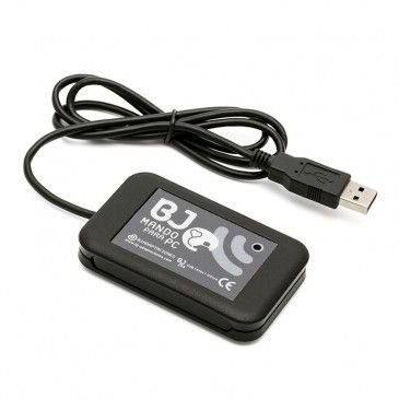 A black rectangular device with a black cord attached with USB attachment at the end.
