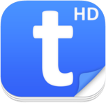 Rounded blue square with a white lowercase letter t in the center and a white superscript HD in the upper right.