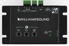 Black rectangular electronic device with three control knobs on the lower left, indicator lights across the top, and two cutouts at the ends of each side for mounting screws.