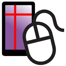 Drawing of a white computer mouse superimposed over a drawing of a smartphone with a grid pattern on it.