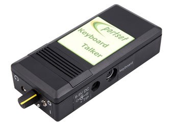 A black rectangular device with 2 outputs on the side and a headphone jack and volume knob on the end.
