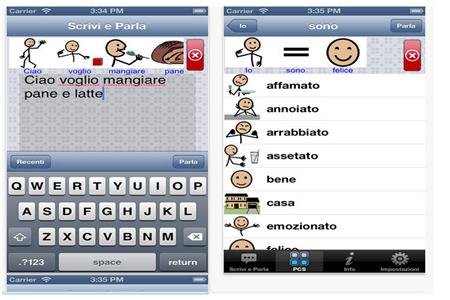 Text input box with a keyboard below and icons of stick figures above and a screenshot of a vocabulary list with corresponding icons next to the words.
