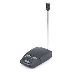 Black amplifier device with moving volume control and 3 buttons.