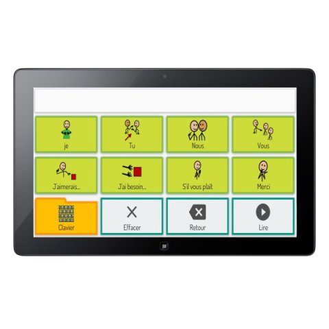 A pictogram grid with icons representing words such a please and thank you.
