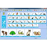 Pictogram images on the screen. On the left are menu choices, and on the last row are a selection of pictograms that are zoomed in.