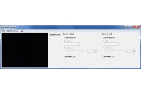 Sample screenshot showing a blank screen window on the left and control menus on the right.