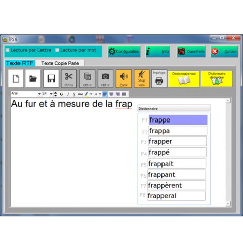 A very large white text box that has a menu and tools at the top of the screen and word predictions to the immediate lower right of the typed text. 