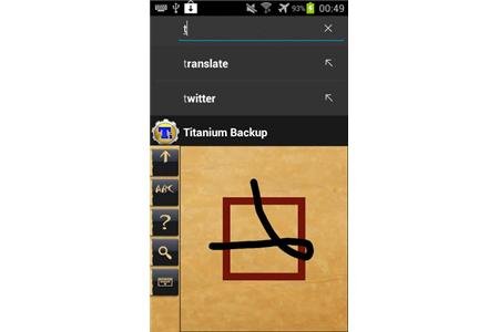 User writing the letter "t" with a stroke on a mobile device.