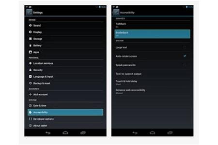 Screenshot of the Google BrailleBack settings menu.