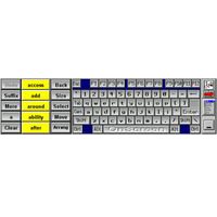 A grey on-screen keyboard interface with certain keys highlighted in yellow.