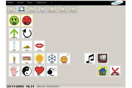 Pictogram vocab squares arranged on screen.