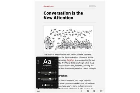 A webpage open with the Readability menu tab at the bottom right. 