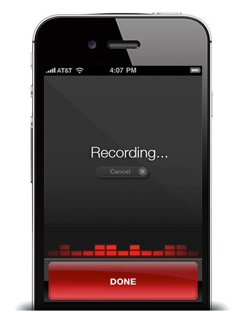 A screen of speech being recorded on a mobile phone.