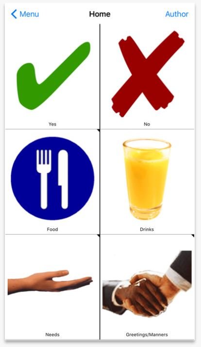 Screen shot of a pictogram image selection menu showing a 3x2 grid of symbols.