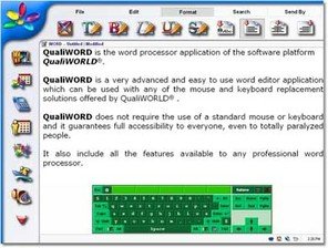 Screen shot of QualiWORD Word processor text with a green on-screen keyboard.