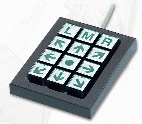 Rectangular device with directional buttons and "L", "M", and "R" buttons.
