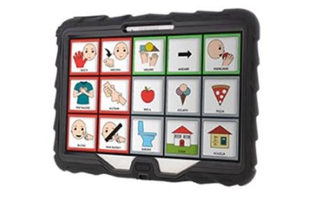 Tablet with a 3x5 AAC board.