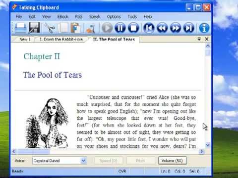Talking Clipboard reading text from "The Pool of Tears" from Alice in Wonderland.