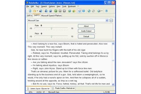 Screen shot of text with voice pitch and speed settings 