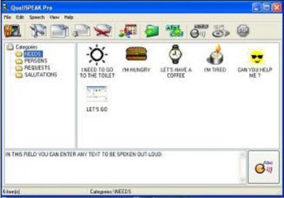 Screenshot of phrase menu and text to speech box.
