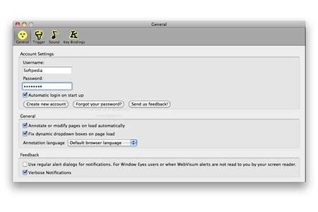 Web Visum Settings menu.