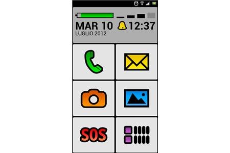 BIG Launcher menu with an SOS option and the date and time at the top.
