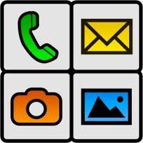 BIG Launcher icons, including a phone, camera, photos, and email options.